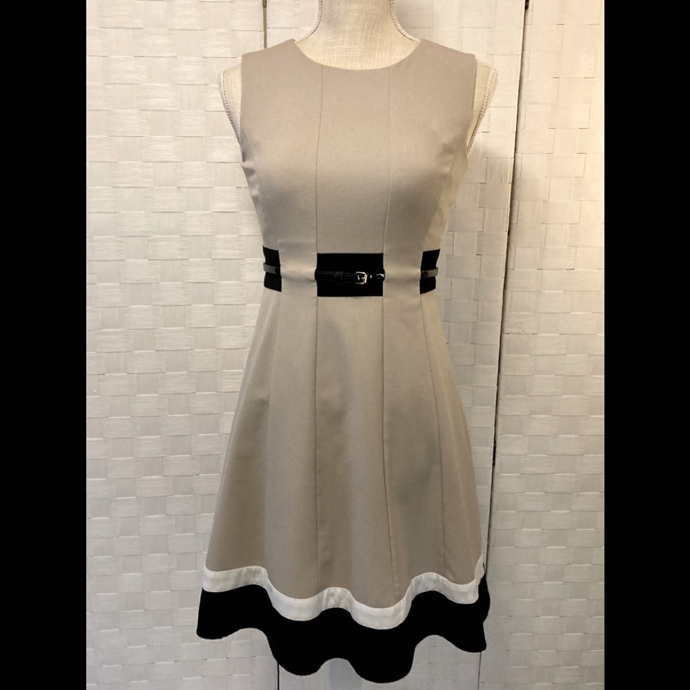 Calvin Klein Black & Tan Color block Dress XS